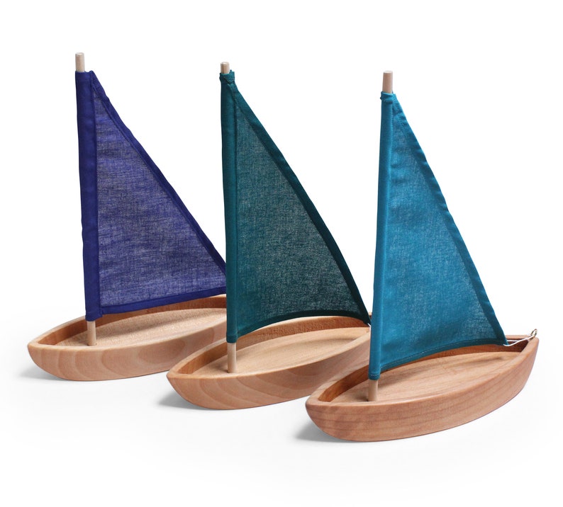 Wooden toy boat Sailboat Boat Toy Natural Toy navy blue