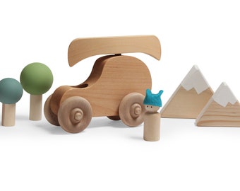 Going Camping Play set - peg doll play set - wooden canoe for peg doll - Wooden boat - Woodland tree play set - wooden toy boat