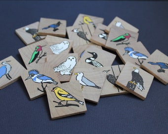 Memory Game- BIRDS memory game - Matching Game - Wooden Toy - Wooden Bird Memory Game - Birds of canada- memory game - Nature- Waldorf toy