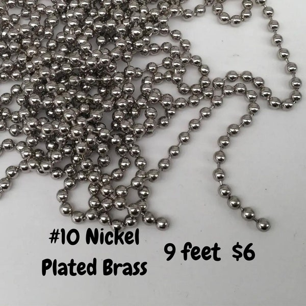 Nickel Plated Brass 9 Feet Ball Chain, Supply Size #10