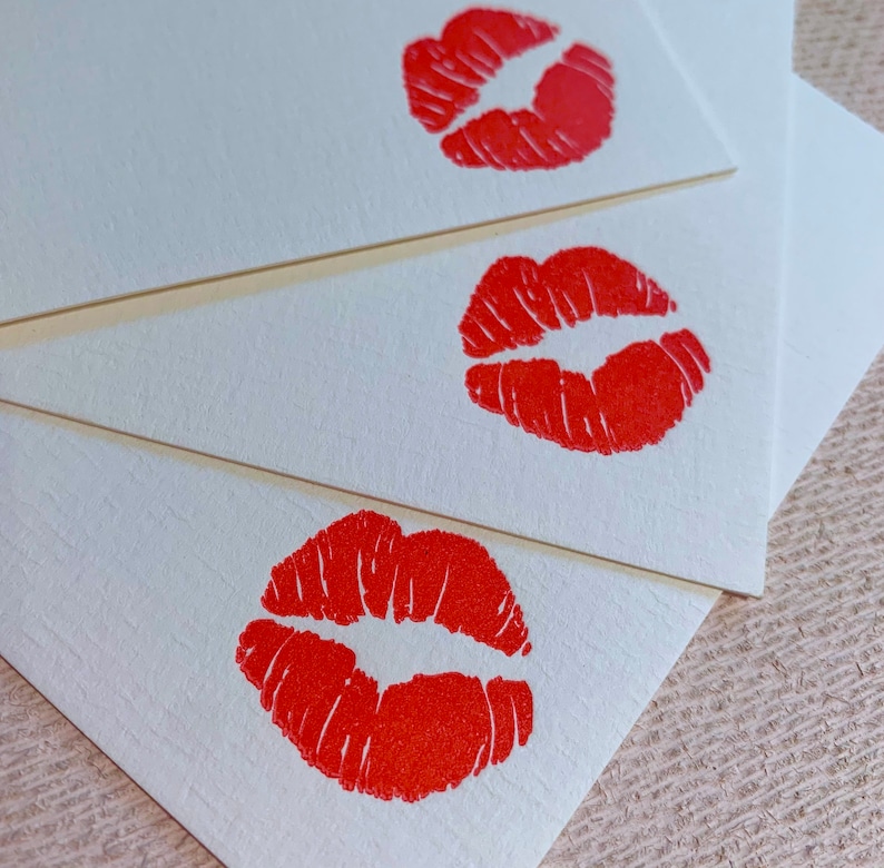 Lipstick Kiss Cards Letterpress Printed Stationery Set With Etsy
