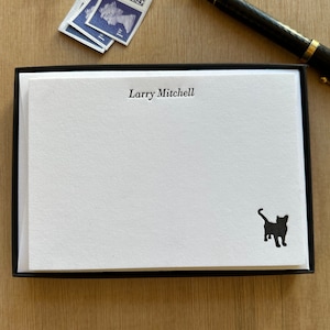 Cartões de gato - Cartões de correspondência impressos em tipografia com motivo de gato personalizados ou simples, envelopes combinando, caixa de presente