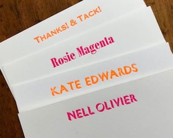Fluorescent personalised note cards - letterpress printed neon pink or orange name, address, correspondence cards, gift box