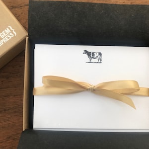 Cartes de notes de vache - ensemble de papeterie imprimée typographique, cartes de correspondance imprimées à la main, image de vache vintage, peut être personnalisé, coffret cadeau