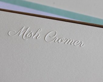 Embossed personalised cards - letterpress printed correspondence cards with embossed name, gift set