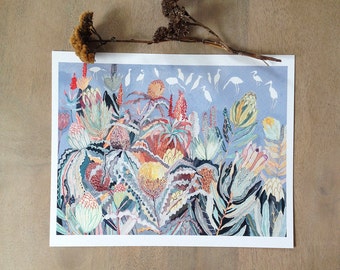 Protea and Herons- Archival Print