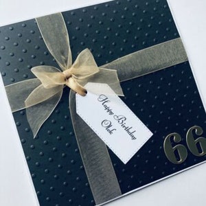 Cartão de aniversário feito à mão personalizado para homens meninos preto dourado