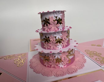 Biglietto di auguri personalizzato per il giorno delle nozze, giorno speciale, scatola ricordo esplosiva rosa e rossa, scatola esplosiva