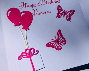 Biglietto di auguri di compleanno personalizzato fatto a mano per donne con farfalle