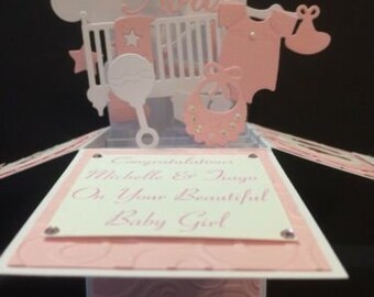 Handmade Personalised New Baby Box Card Own Wording Boy Girl Birth Keepsake