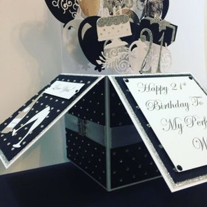 Tarjeta de cumpleaños negra de lujo grande personalizada para niñas, esposa, novia, damas, recuerdo con texto propio