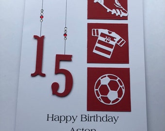 Biglietto di auguri di compleanno personalizzato fatto a mano per 18, 21, 30, 40, 50, 60 anni, uomo, donna, ragazzo, ragazza, calcio, qualsiasi età