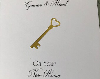 Tarjeta de felicitación personalizada hecha a mano para una nueva casa. Texto personalizado. ¡Felicitaciones por la inauguración!