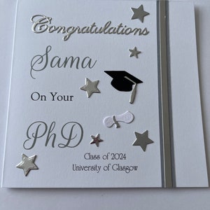 Gepersonaliseerde handgemaakte Well Done Gefeliciteerd Afstuderen PhD Card Heren Dames Unisex