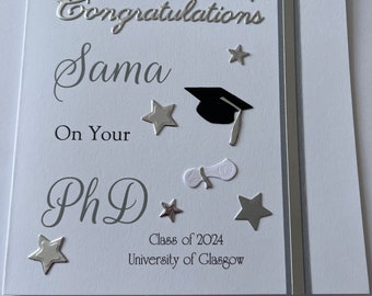 Biglietto di auguri di laurea e dottorato personalizzato fatto a mano, per uomo e donna, unisex