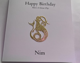 Biglietto di compleanno fatto a mano personalizzato per uomo e ragazzo, nero e oro