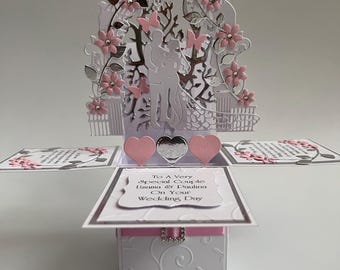 Biglietto di auguri personalizzato fatto a mano con cuori rosa, congratulazioni, matrimonio e fidanzamento