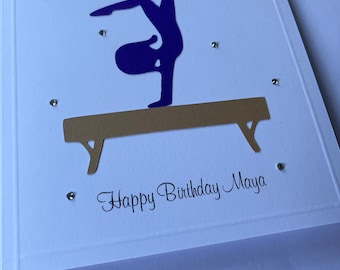 Biglietto d'auguri personalizzato fatto a mano per compleanno, per ragazze, donne e ginnastica femminile.