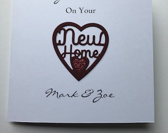 Tarjeta de felicitación personalizada hecha a mano para una nueva casa. Texto personalizado. ¡Felicitaciones por la inauguración!