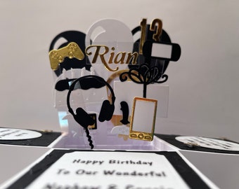 Scatola regalo di compleanno per gamer, uomo, marito, fidanzato, figlio, fatta a mano, ricordo per il 30°, 40°, 50°, 60° compleanno, personalizzata.