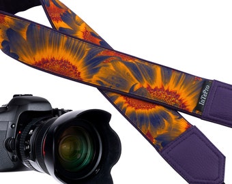 Camera strap with Sunflowers design and padding.  Flowers camera strap. DSLR/SLR Camera Strap. Camera accessories by InTePro