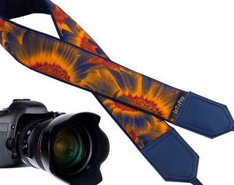 Camera strap with Sunflowers design.  Flowers camera strap with padding. DSLR/SLR Camera Strap. Camera accessories by InTePro