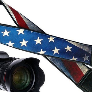 Personalized Vintage USA flag camera strap. Best gift. Independence day. Photo accessory. image 2