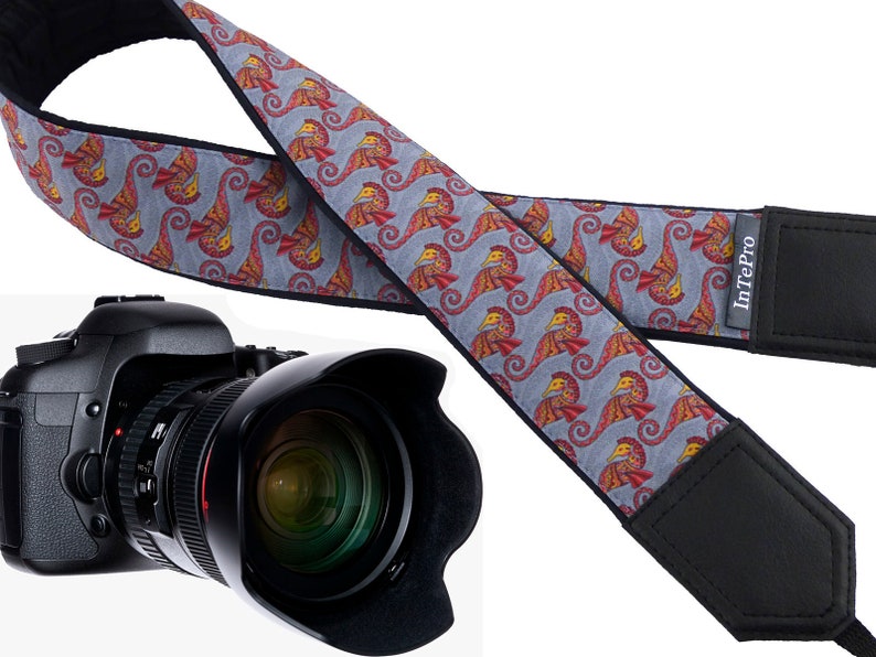 Seahorses camera strap. DSLR Camera Strap. Gift for Photographer. Padded camera strap. Photographer accessory by InTePro image 1