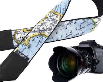 World Map Camera Strap. DSLR and SLR Padded Camera Strap. Camera accessories. Personalized Camera Strap