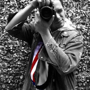 Personalized Vintage USA flag camera strap. Best gift. Independence day. Photo accessory. image 1