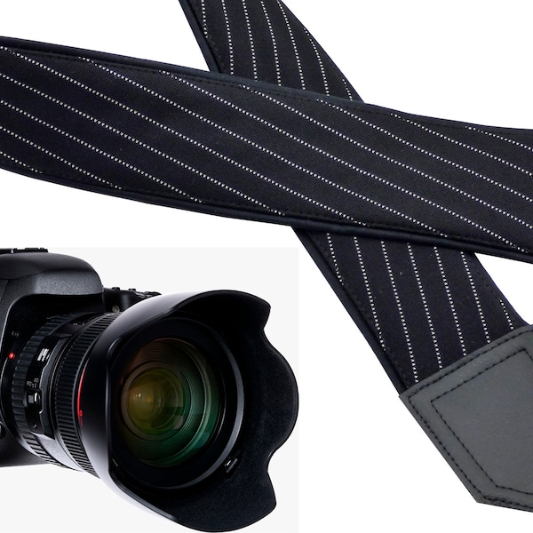 Schwarzes Kameraband mit weißen Streifen. Herren Kameragurt. DSLR & SPIEGELREFLEX Kameragurt. Männergeschenke von InTePro