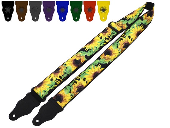 Sunflower Guitar Strap - Adjustable, Comfortable, Durable with Genuine Leather Ends
