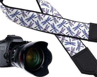 Personalized Camera straps. Dragonflies on white DSLR / SLR Camera Strap. Camera Accessories by InTePro