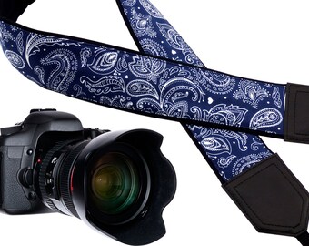 Ornamental camera strap. Abstract flowers crossbody strap. Dark blue DSLR / SLR Camera Strap. Gift idea by InTePro