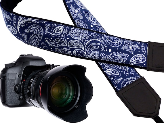 Ornamental camera strap. Abstract flowers crossbody strap. Dark blue DSLR / SLR Camera Strap. Gift idea by InTePro