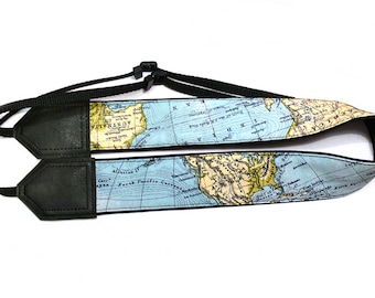 Personalized camera strap. Wonderful world map camera strap for world travelers. Great Christmas gift.