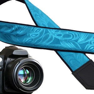 Blue green camera strap with texture. Padded camera strap for DSLR and SLR cameras. Fashion accessories by InTePro. image 2