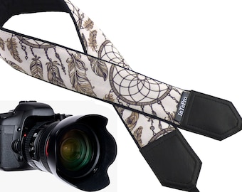 Camera strap - dreamcatchers. Brown beige camera strap. DSLR / SLR accessories. Durable, light and padded camera strap by InTePro, 400