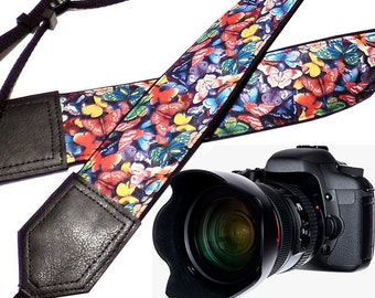 Personalized camera strap. Cororful camera strap with butterfly design. DSLR & SLR Camera Strap. Gift for her. Camera accessories.