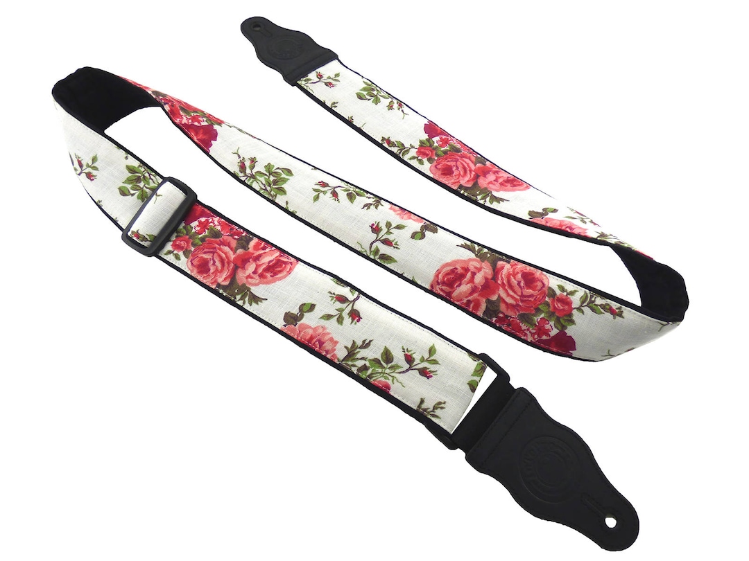 Roses Guitar Strap. Red English Roses. Girly Guitar Strap for All Types