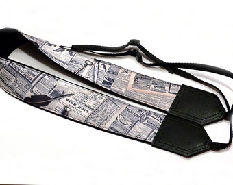 Vintage camera strap. Personalized camera strap. Newspaper camera strap. Text. DSLR / SLR Camera Strap. Camera accessories by InTePro