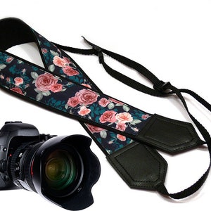バラのカメラストラップ。花のカメラストラップ。DSLR /SLRカメラストラップ。カメラアクセサリー。InTeProのブラック、ティール、ピンクのカメラストラップ