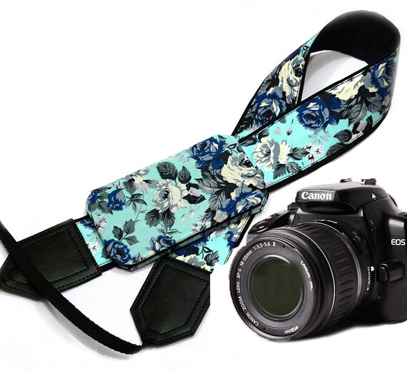 Items similar to Flowers Camera strap with pocket. Roses camera strap