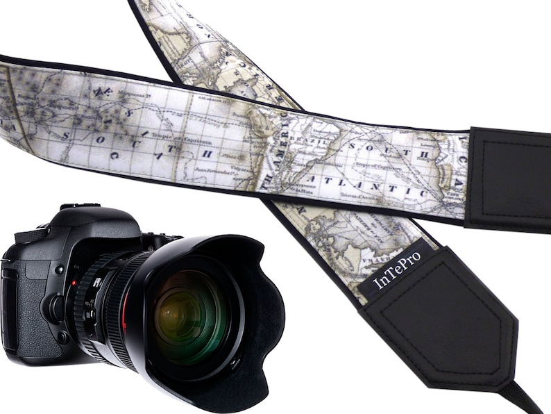 World map camera strap. Personalized camera strap. North image 1