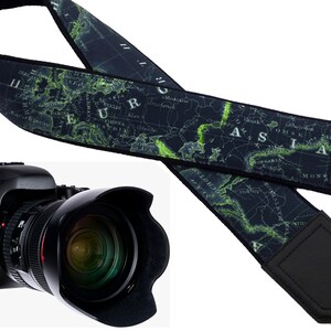 Stylish and Comfortable Camera Strap with Handy Pockets for All DSLR Cameras. Europe map camera strap.
