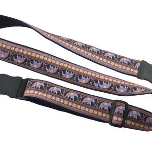 Guitar Strap with elephants. Lucky elephants for guitarists. Guitar Accessory for Acoustic, Electric, Bass & other guitars. Instrument strap image 1