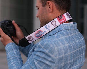 Camera strap with the British flag, Big Ben, Queen's Crown. Personalized camera strap. Great Britain pattern.