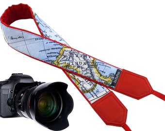 Padded DSLR/SLR Camera Strap with Red Map Design – Personalized Camera Accessories by InTePro