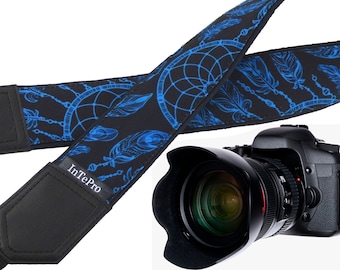 Dreamcatcher camera strap. Turquoise and black camera strap. DSLR / SLR accessories. Durable, light and padded camera strap by InTePro, 400
