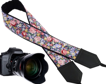 Personalized camera strap with Tiny Flowers design.  Roses camera strap.  DSLR / SLR Camera Strap. Camera accessories.